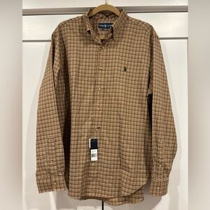 NWT Ralph Lauren Men's Classic Fit Brown Plaid Button Down Shirt Large Pony Polo